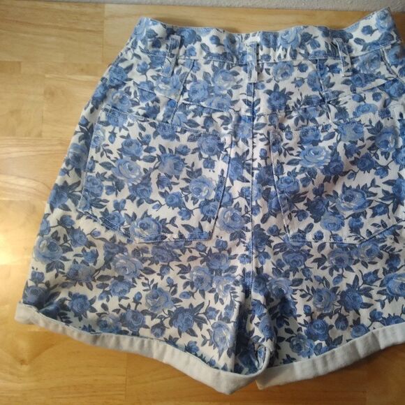 Vintage 90s OSC Sport Blue Roses Denim Jean Shorts High Waist - Picture 4 of 8